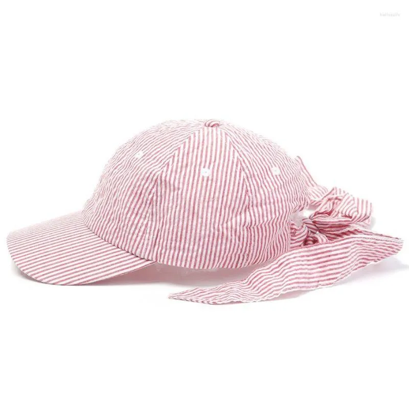 Bollmössor Vuxen Seersucker Sun Hats Soft Sports Cap med Bow Tie Justerbar spännefärgstränder HAT DOMIL103035