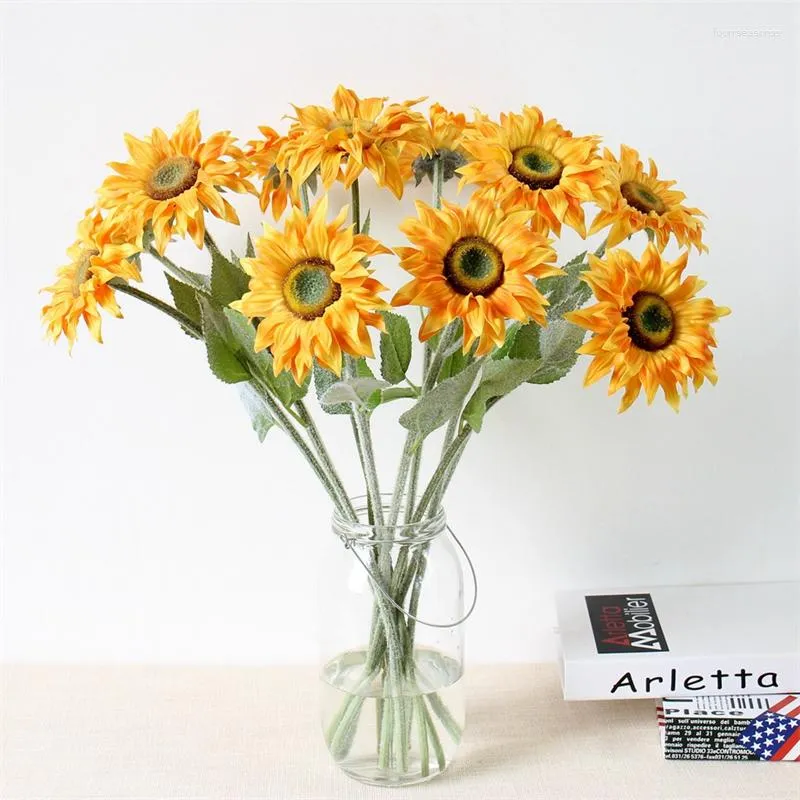 Fleurs décoratives 6 PCS Tournesols artificiels Orange Yellow Plant Home Office Mariage Décoration de Thanksgiving Cadeau