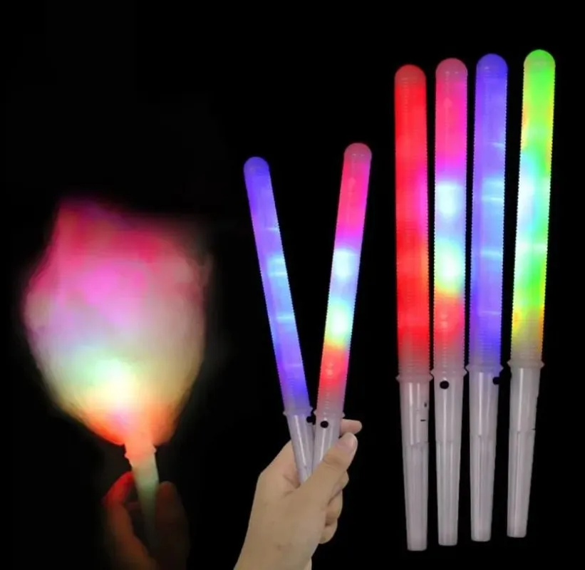 LED Light Up Cotton Bandy Cones Colorful Blowing Marshmallow Stick Reutilisable Mariage Party Favor Concert Park Flashing Night Decorations