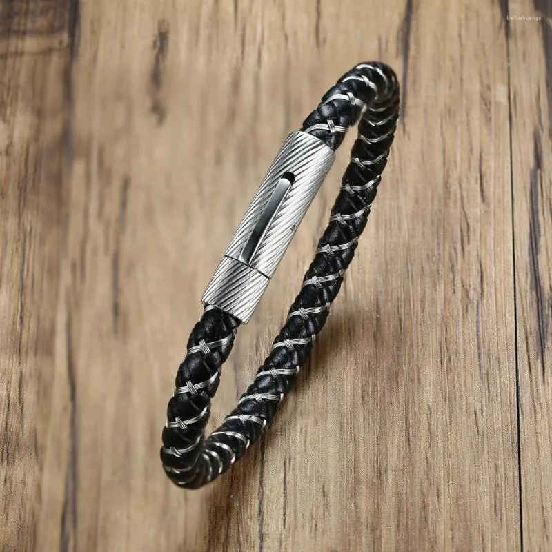 Black leather charm bracelet deals