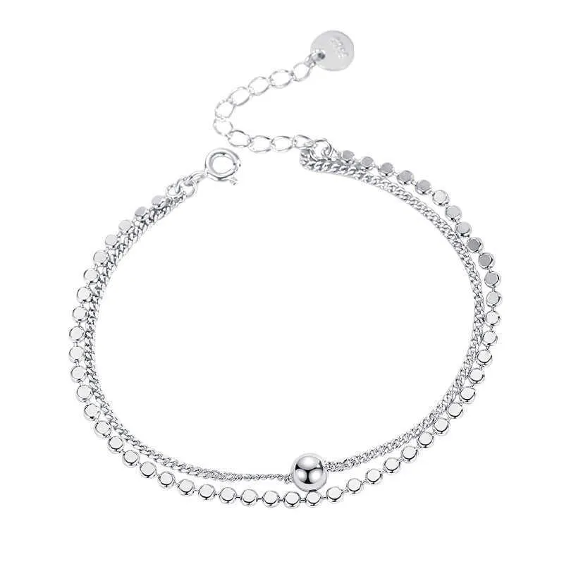 Bracciale rotondo a doppio strato per il design di nicchia minimalista in argento sterling femminile, braccialetto di celebrità Internet, versione coreana studentesca dei migliori amici