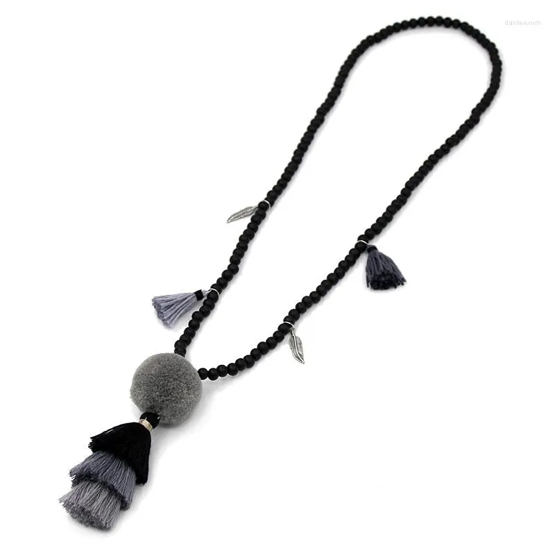 Chains Bohemia Necklace Jewelry Multi-layer Tassel Plush Ball Pendant Women Autumn Winter Sweater Chain Wood Beads Long