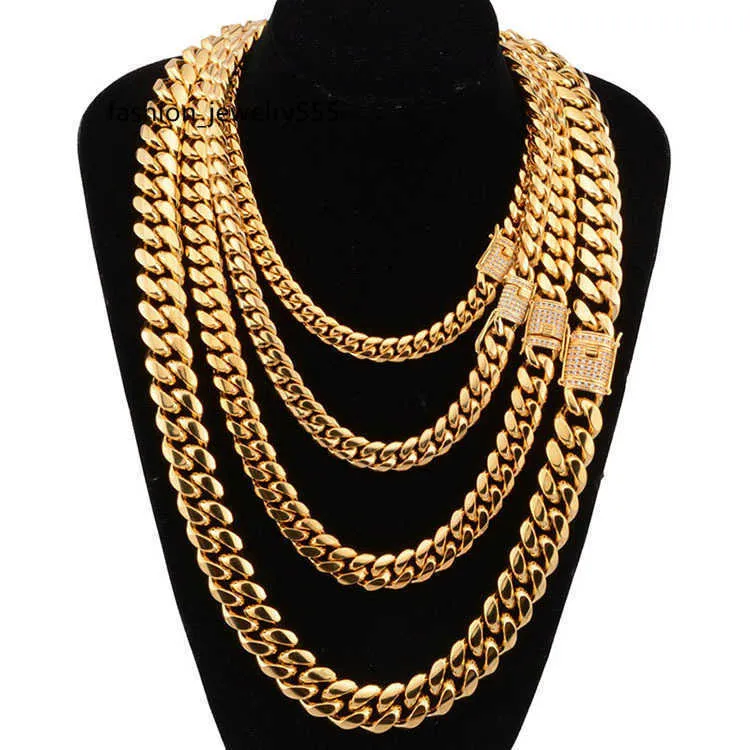 Hänghalsband grossisthiphop smycken kubansk trottoarklänk Mens Miami Pure Gold 9K14K 18K Gold Chain Halsband Kubansk länk Neckla/