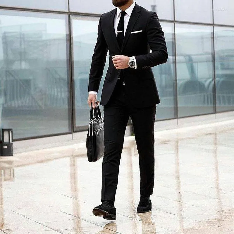 Erkekler Takım Kostüm Homme Black Business Man Blazers Düğün Erkek Kıyafetleri Son Tasarımlar Damat Smokin Klasik Terno Maskulino 2 Piece