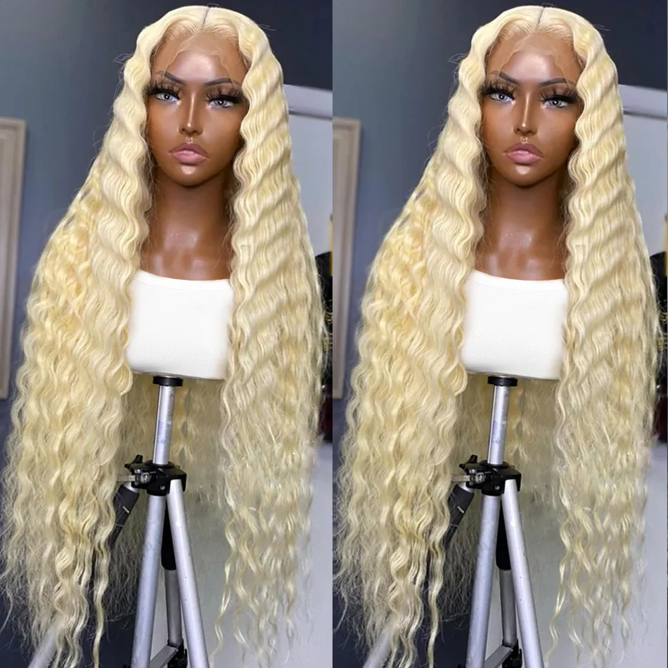 220%density Deep Loose Wave 613 Honey Blonde Curly HD Transparent Lace Frontal Wig 180% Remy 13x6 Water Wave Colored Human Hair Wig