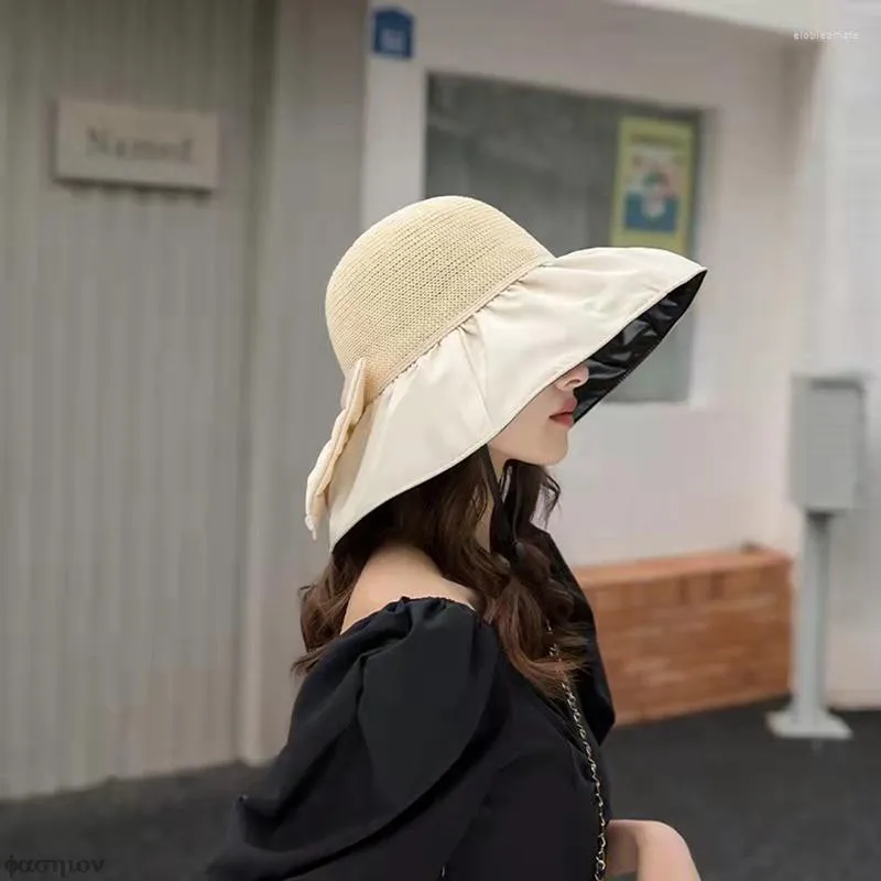 Berets zoete hoed dames zomer vinyl zonnebrandcrème uv vissershoed mode joker ademende boog groot rand strand elegante dame