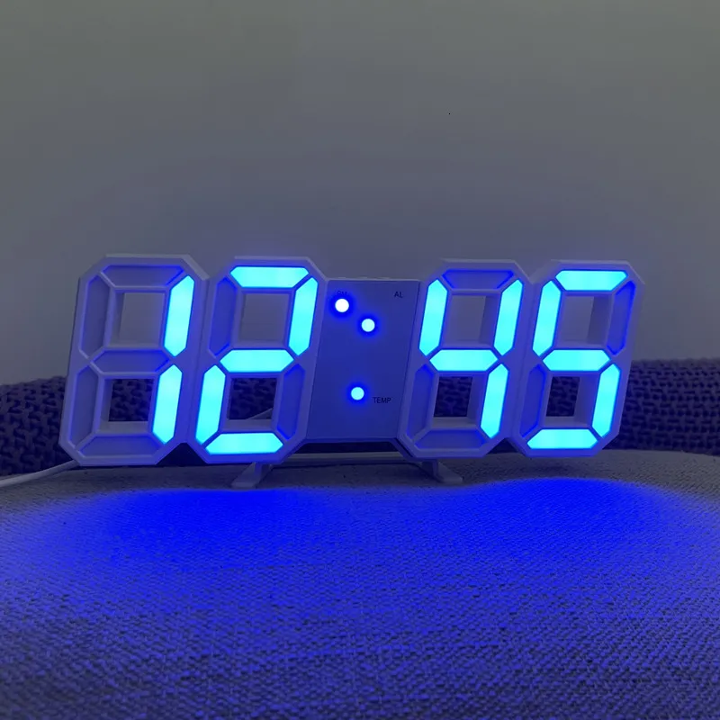 Dekorativa objekt Figurer 3D LED Digital Clock Wall Decor Glowing Night Mode Justerbar elektronisk bordsdekoration Vardagsrum 230812