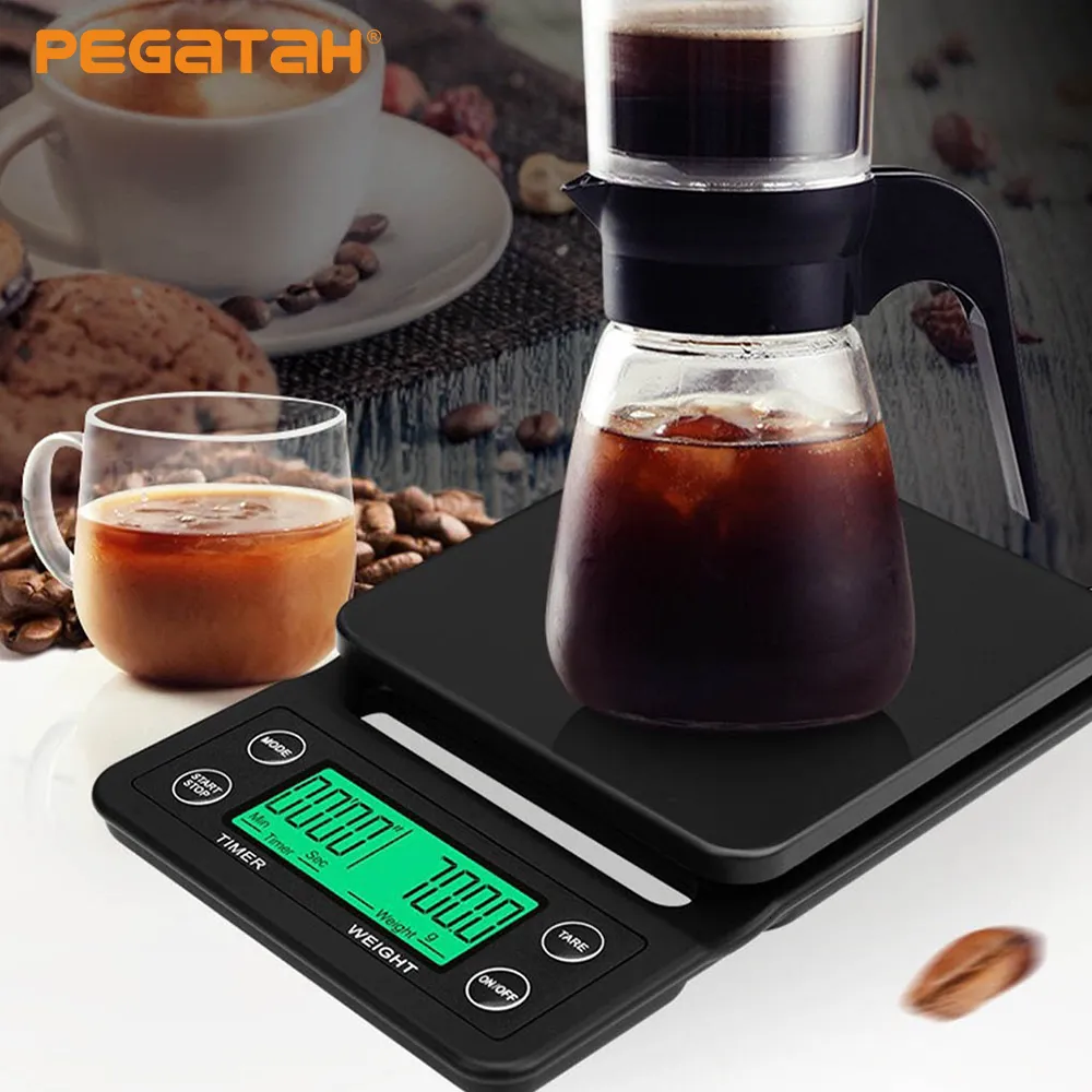 Escalas domésticas Coffee de alta precisão Coffee Electronic Coffee pesando 0,1g de café escala de café com timer escala de cozinha digital LCD Scale 230812