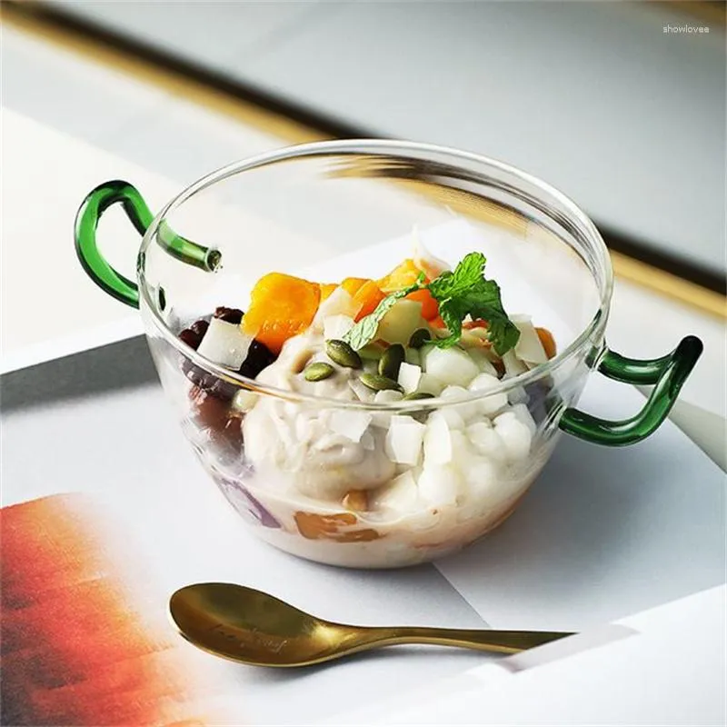 Bowls INS Wind Nordic Double Ear Bowl Soup Soaked Noodle Thickened Heat Resistant Glass Household Salad