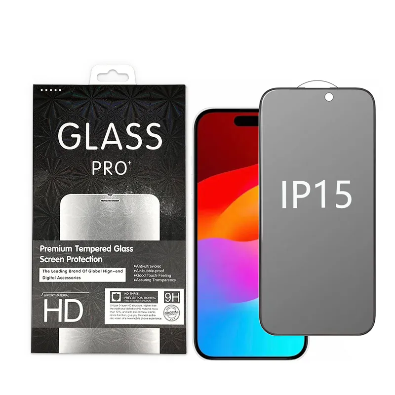 Integritetsglasskärmskydd för iPhone 15 14 13 12 12 mini pro max xr xs 6 7 8 plus fullt täckning härdat glas med detaljhandelspaket