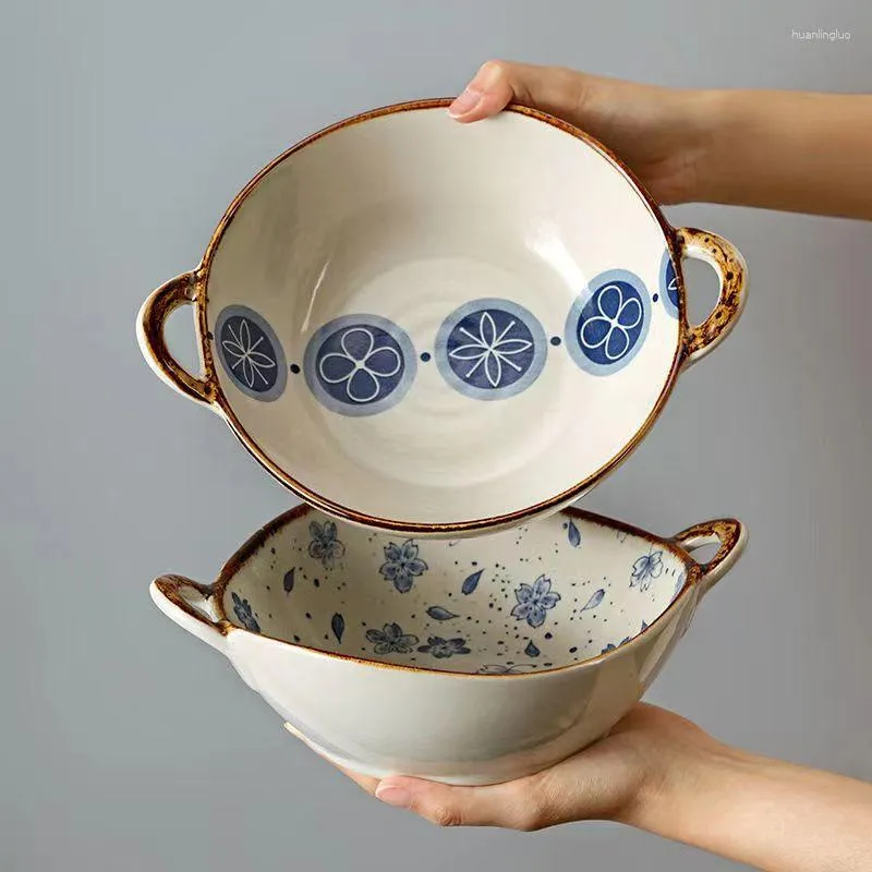 Skålar skål keramik japansk 7,5 tum soppnudel med handtag blommig sallad vintage snabb kök rätter bord