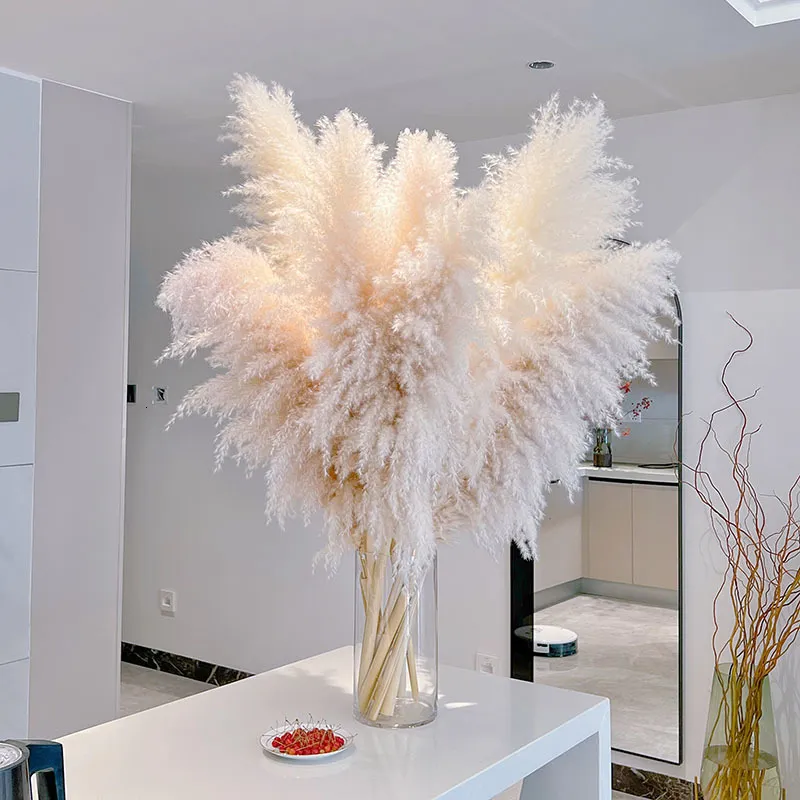 Fleurs décoratives couronnes 120 cm grandes pampas herbe fleurs séchées naturelles pour décoration de mariage décor boho fête à la maison verterie salon artificiel 230812