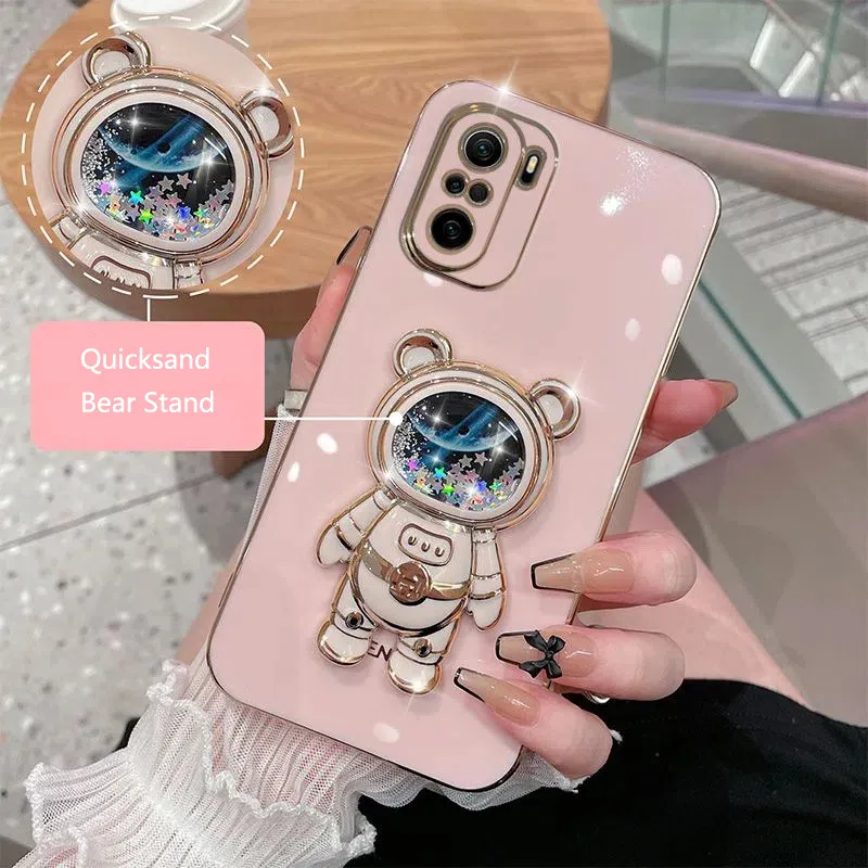 Cell Phone Cases Quicksand Cute Bear Bracket Astronaut Case For Infinix G88 X663B X695 X693 X683 NOTE 10PRO 11S 12 8i Stand Cover 230812