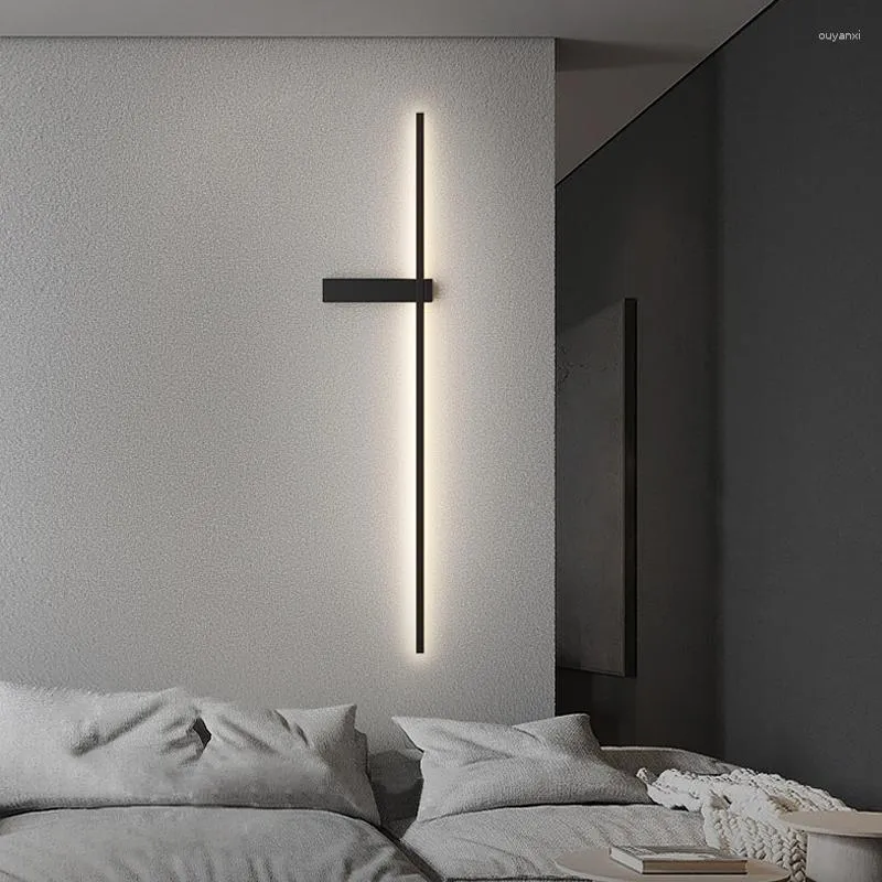 Vägglampor nordiska minimalistiska långa sänglampor dekoration modernt sovrum 2023 vardagsrum tv -bakgrund