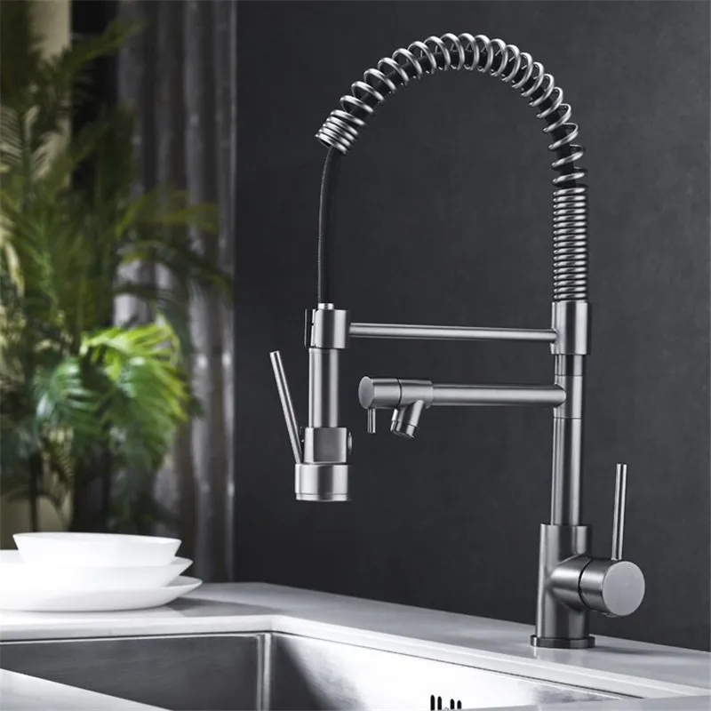 Brass Kitchen Sink Faucets Hot & Cold Mixer Taps Dual Handle Lever Pull-Down Spary Nickel/Brushed Gold/Black Luxury New