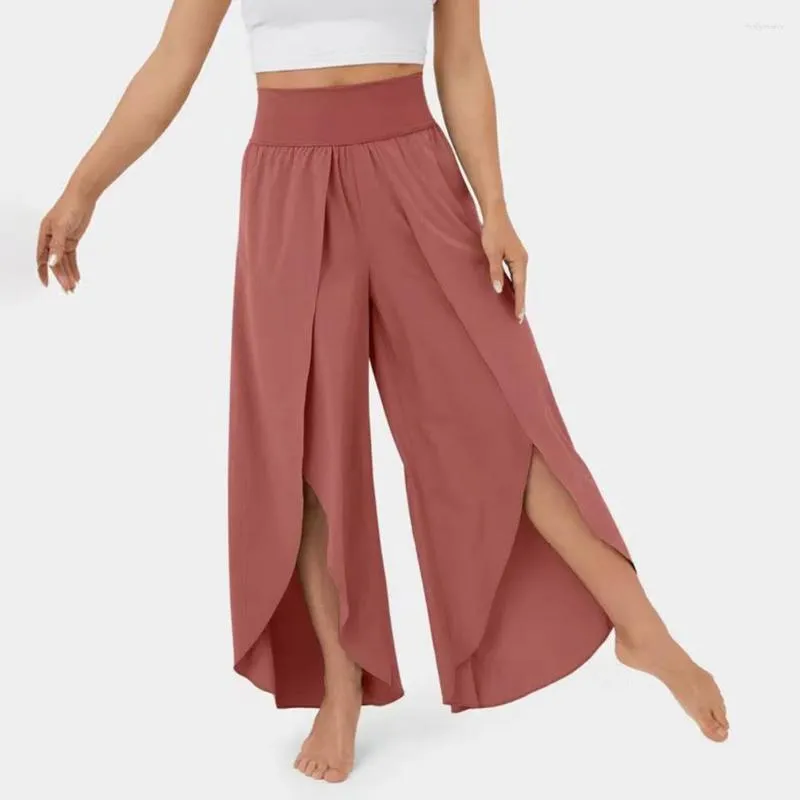 Actieve broek trendy vrouwen yoga broek vaste kleur zachte snel droge geplooide culottes vrouwelijke kleding