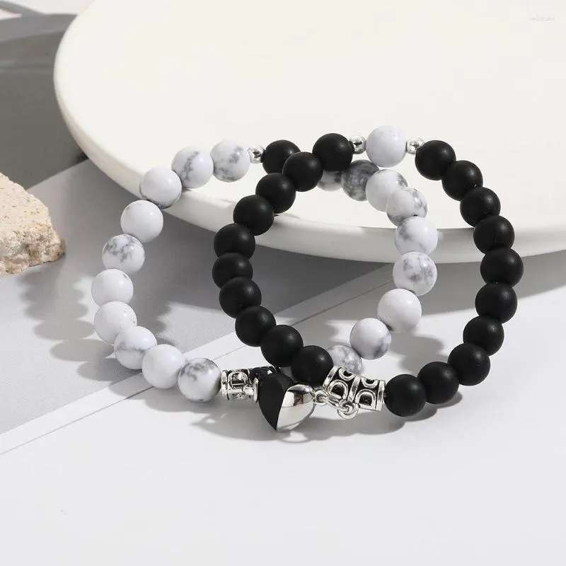 Strand 2st/Set Natural Stone Heart Magnet Beads Par Distansarmband för män Kvinnor Friendship Armband Bangles Lover Smyckespresent