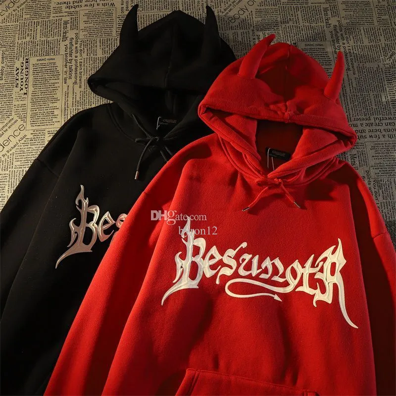 Designer Männer Hoodie Essentail Hoodie Hip Hop Devil Wings Vintage Men Street Wagen Alphabet Hoodie Skateboard Hoodie hochwertiger Pullover Sweatshirt Black Red M-3xl