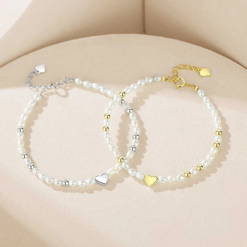 Love Pearl Bracelet Women 925 Sterling Silver Ins Style Versión coreana Forma Red Heart Forma de oro