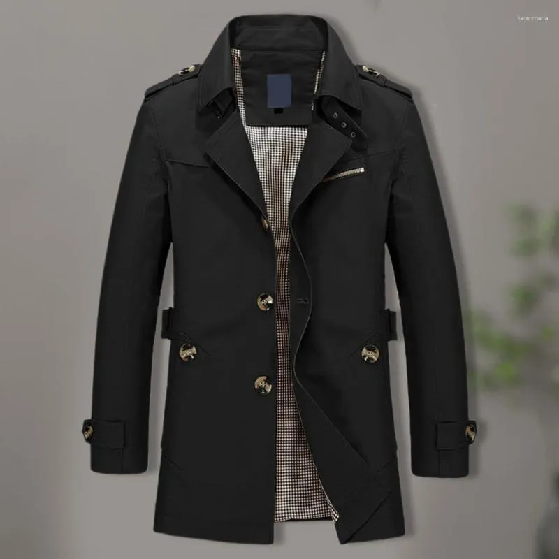 Men s Jackets Men Single breasted Jacket Stylish Lapel Trench Coat Long Sleeve Single Breasted Mid length With Pockets For Autumn
