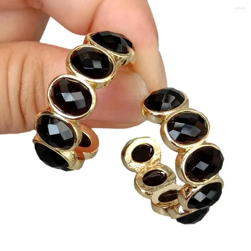 Hoop oorbellen jygem 30 mm zwarte onyx vergulde cirkelvormige sieraden voor vrouwencadeau