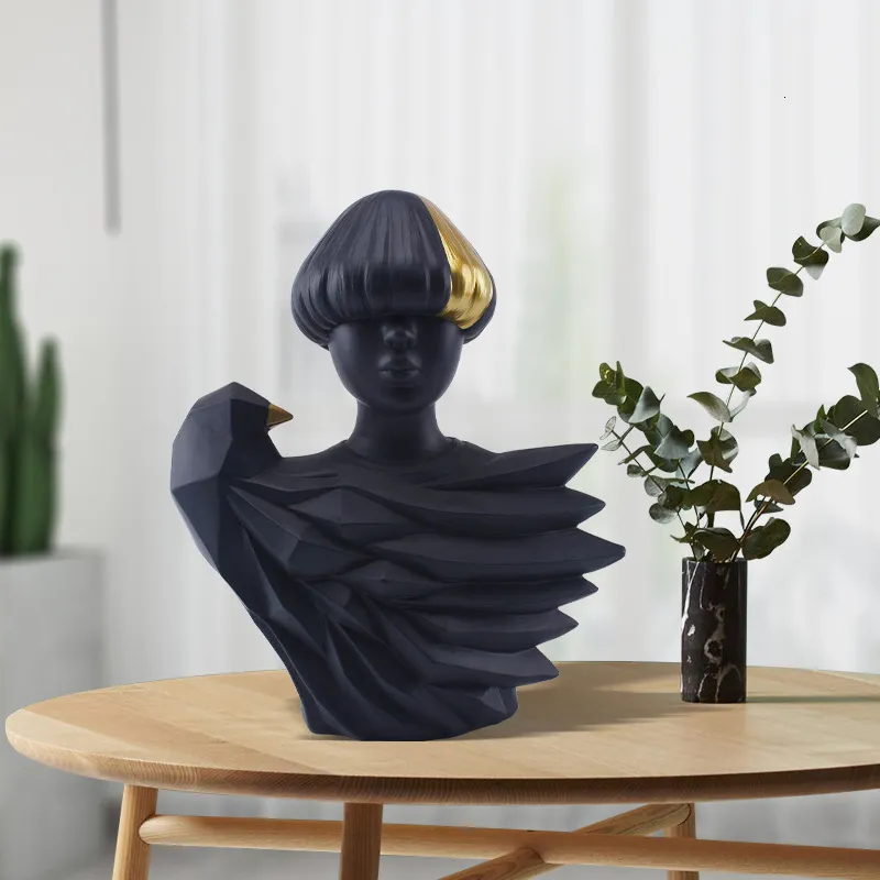 Oggetti decorativi Figurine Modern Black Nero Ritratto Nordico Creativo Creativo Bust Ali Scultura Arte Astetica Accessori per la casa Accessori 230812