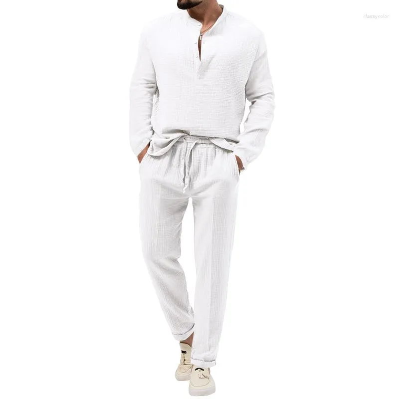 Men's Tracksuits 2023 Autumn Product Foreign Trade Amazon Solid Color Casual T-shirt Long Sleeve Shirt Pants Set Trend