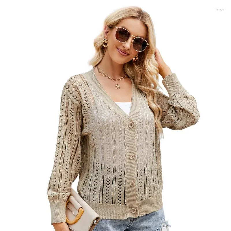 Damesbreien Woman Hollow Out Breid Cardigan European Style V-hals trui voorjaar herfst