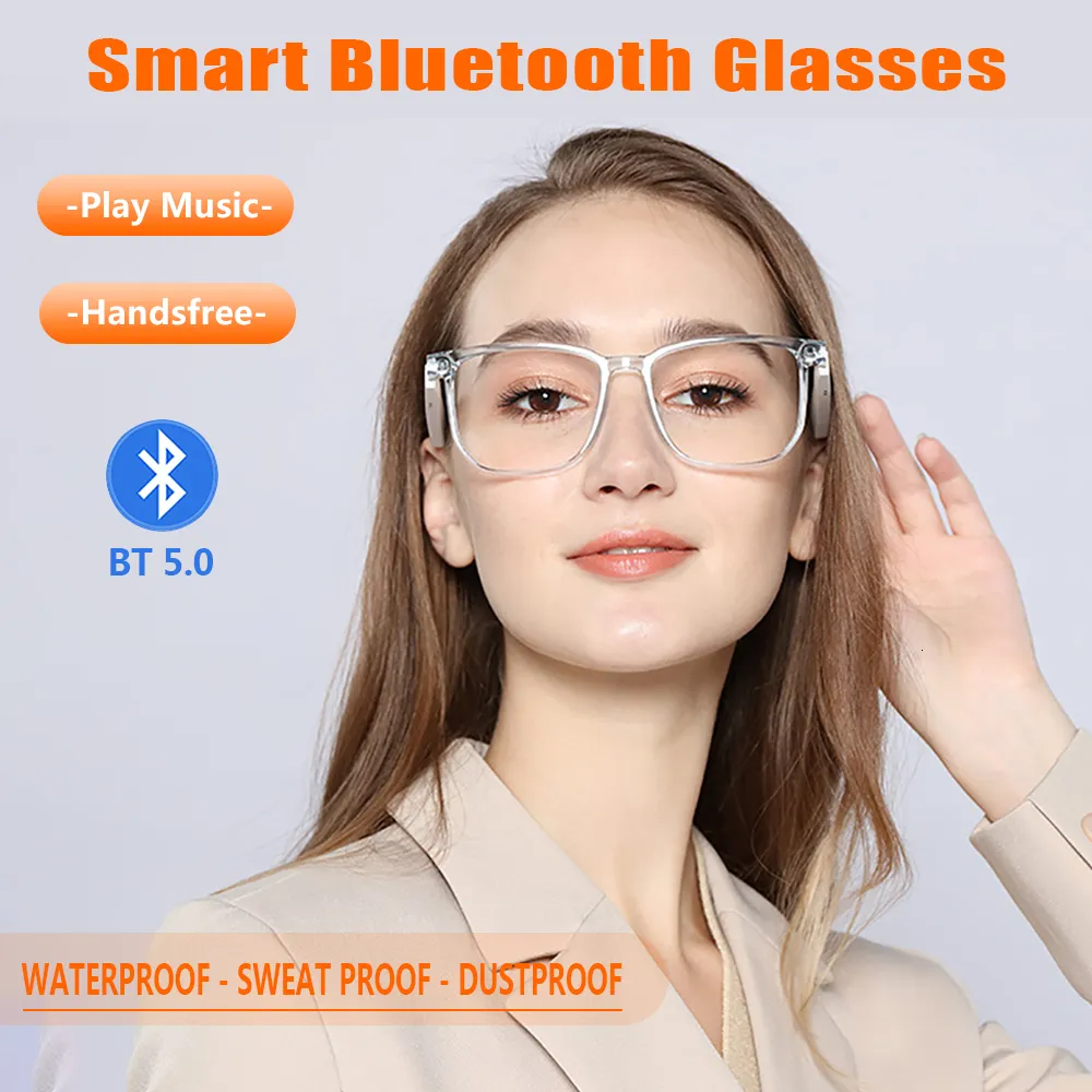 VR/AR Accessorise Nya Bluetooth Smart Glasses Men and Women Hörlurar Musik Trådlösa solglasögon Anti-Blue Light Lämplig för spelkörning 230812