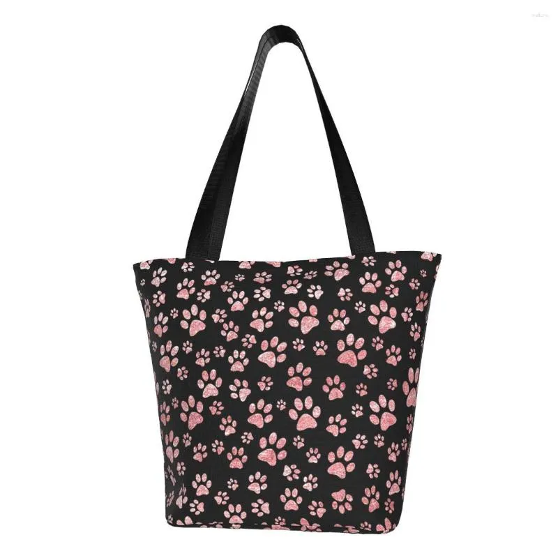 Bolsas de compras Dog del perro Pink Parttern Comery Tote Women Fashion Canvas Shoulder Showing Showing Bold