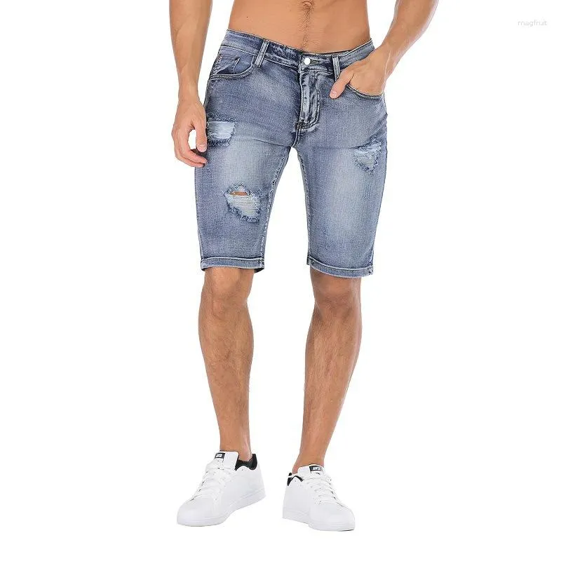 Jeans masculin pour hommes shorts en denim étirement skinny trou droit de cargaison de pantalon d'été