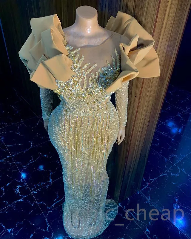 Amazing Sleeveless Glitter Mermaid Prom Dress Gold Crystals Slim Evening Gown