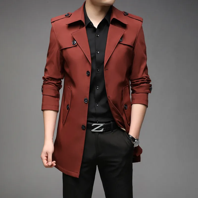 Trench Coats Nieuwe Lente Mannen Geul Mode Engeland Stijl Lange Trenchcoats Mens Casual Bovenkleding Jassen Windjack Merk Heren Kleding 230812