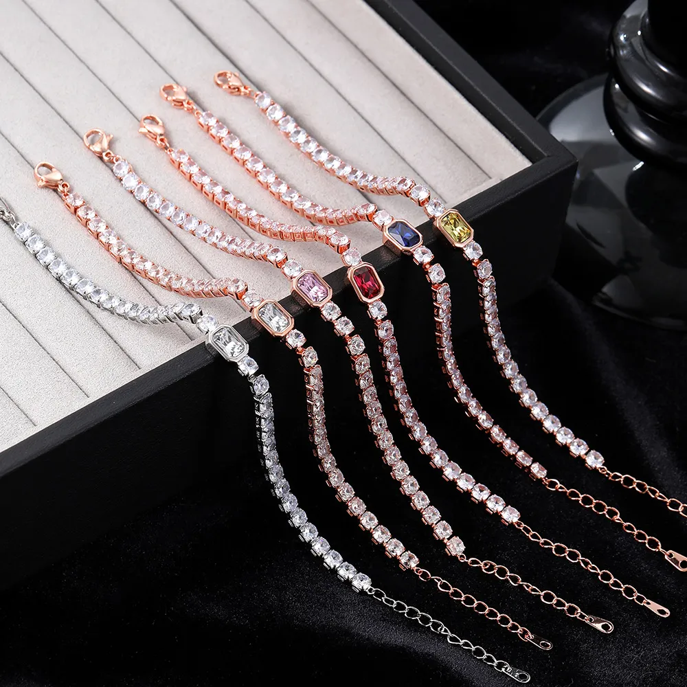 Korean Fashion Tennis Armband Frauen Einfach gefahren aus mehrfarbig Zirkon Roségold, plattiert Bangel Hand Jewlery Freund Geschenk