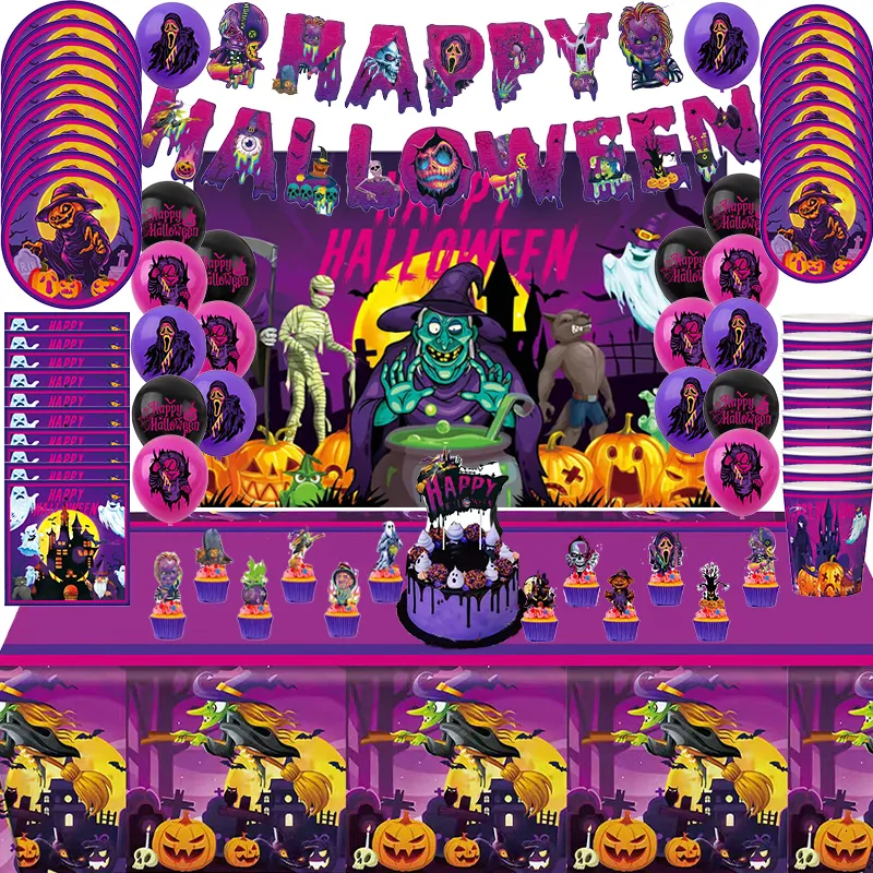 Andra evenemangsfestleveranser Horrible Halloween Party Decoration Halloween Balloon Supplies Banner Table Backdrop Cake Topper Baby Shower 230812