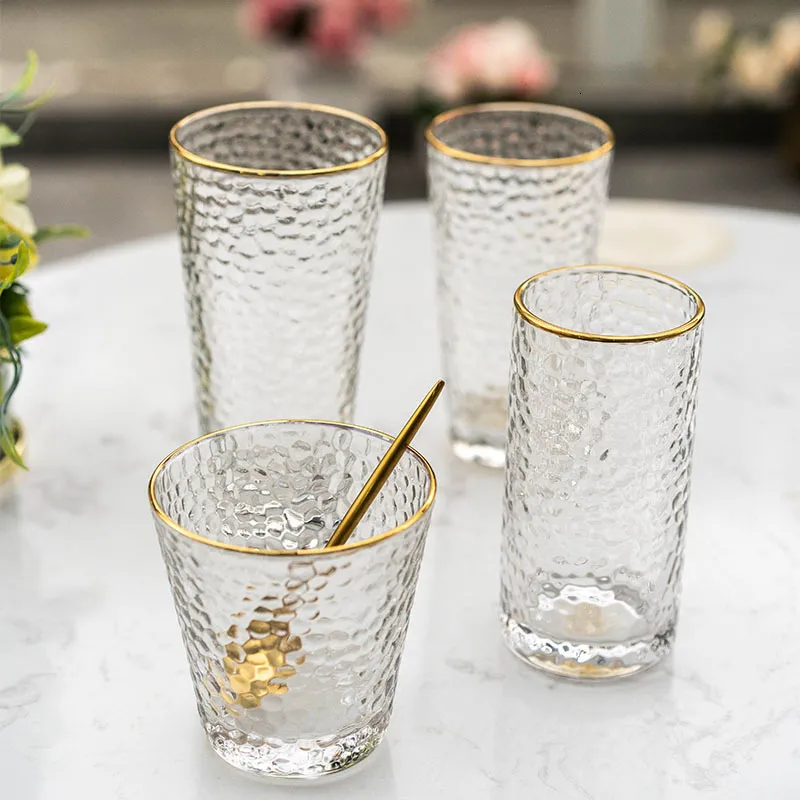 Verres à vin transparent en verre d'eau pour femmes pour femmes dynamiques HEATRESSIR GOLD BKED TEA MOYAL HAMMERD MATEL 230812