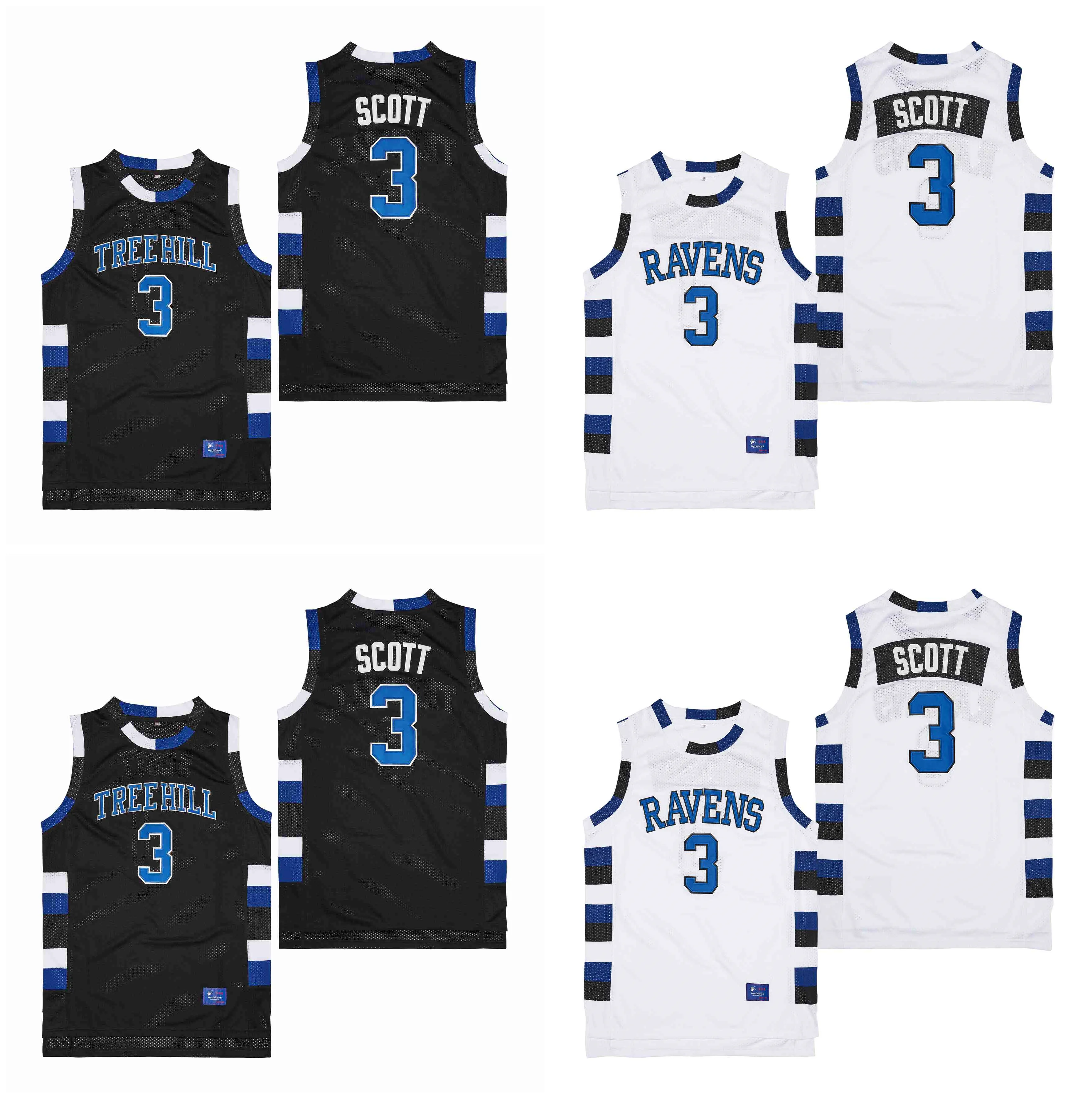 SL Lucas Scott #3 One Tree Hill Ravens Movie College Basketball Jersey White Black Size S-XXL