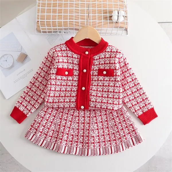 Abito da maglione a maniche lunghe per ragazze Nuovo abito a due pezzi a maglia per bambini in autunno e inverno