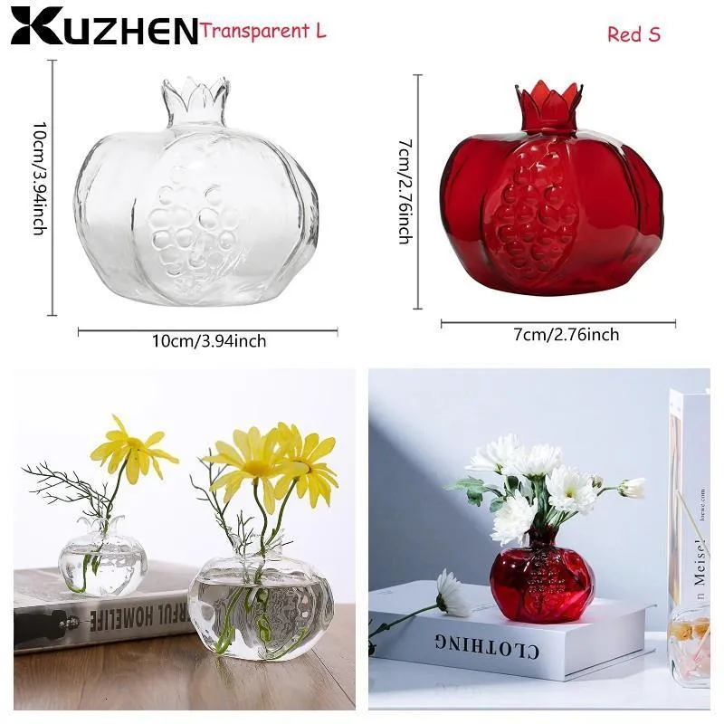 VASESザクロの花瓶のガラスの家の装飾Vaseフルーツ花瓶の装飾創造的な装飾フルーツCachepot Home Decoration Flower Vase 230812