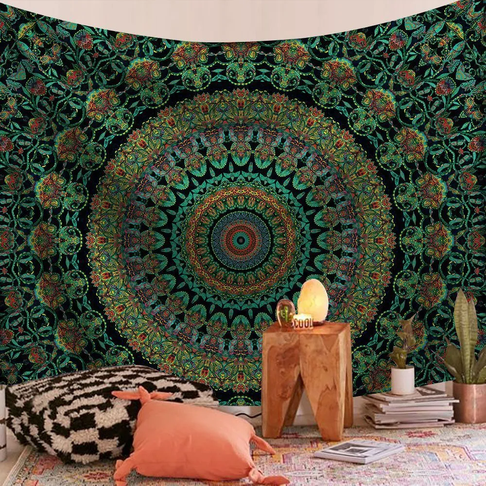 Gobelin w Indiach mandala gobelin wiszący boho dekoracje ścienne tkaniny gobeliny psychodeliczne hipisa noc gobelin mandala dywan na ścianę 230812