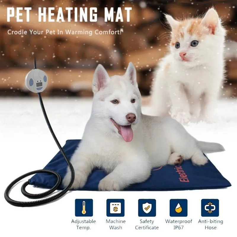 Kennele długopisy 45 60 cm PET Electric Heating Pad Ket Pet Dog Cat Winter Wrzeprzejszy podkładka wodoodporna Regulowana temperatura maty dla psów USA/Wielka Brytania/UE wtyczka 230812