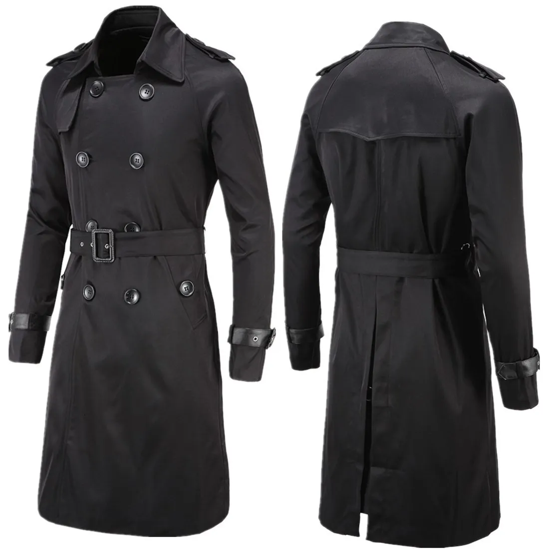 Herrgravrockar Mens Spring Autumn Windbreak Overcoat Long Trench Coats With Belt Man Pea Coat Double Breasted Peacoat W03 230812