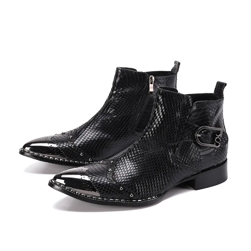 Italian Solid Color Zipper Business Shoes Original Locomotive Pointed Toe Short Boots Fashion Men Cow Leather Motorcycle Boots