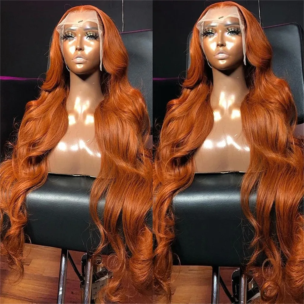 Body Wave Orange Ginger 13x6 Lace voorpruik vooraf gekleurde vooraf ingebouwde 180%Dichtheid 13x4 Lace Frontale pruik Braziliaans Human Hair 4x4 Sluiting Remy Wigs