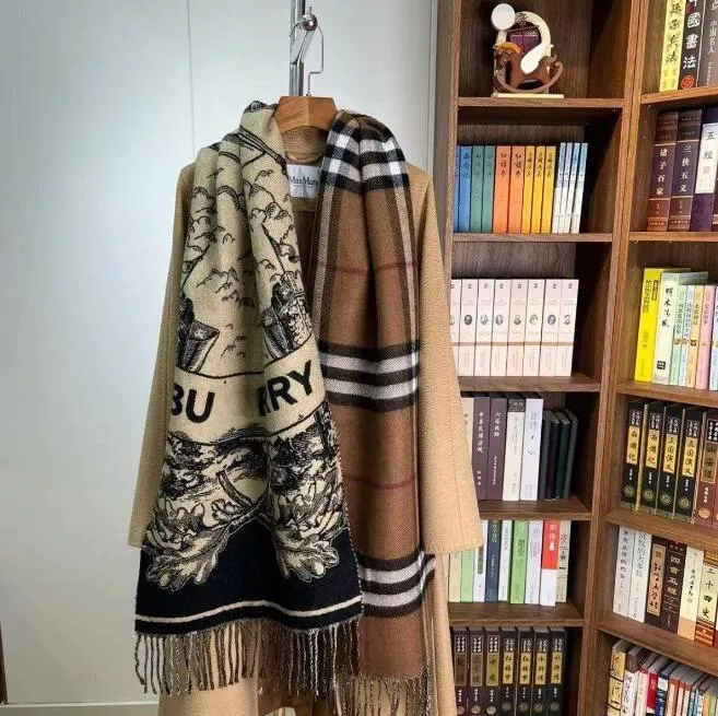 Sciarpa di design di lusso Donna 100% Cashmere double face Celeste Unicorno Plaid Stampa di lettere Puro cashmere Sciarpa a scialle double face da uomo