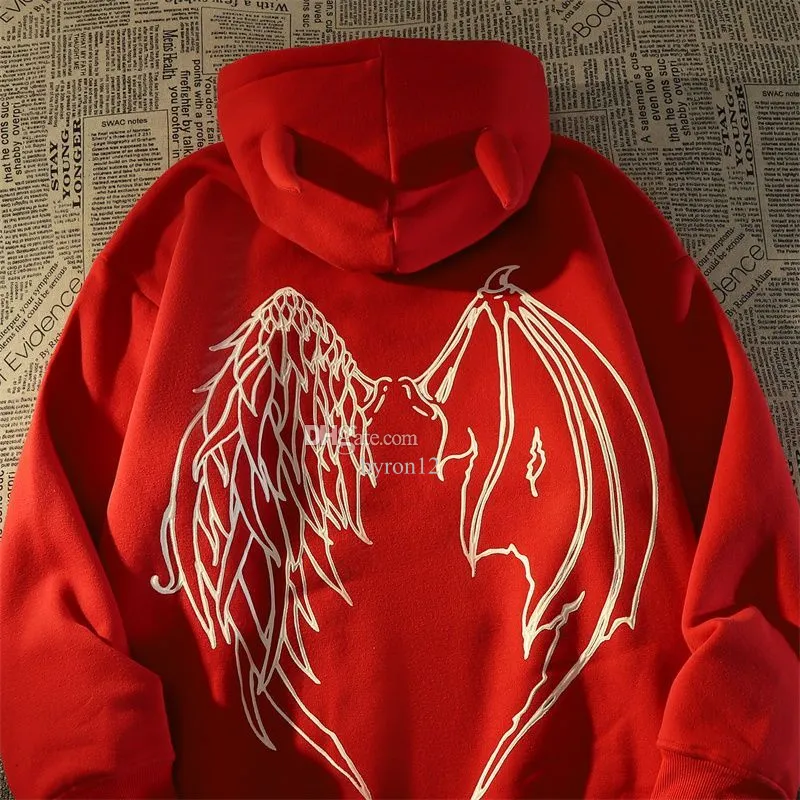 Vintage Devil Wings Designer Red Graphic Hoodie For Men And Women