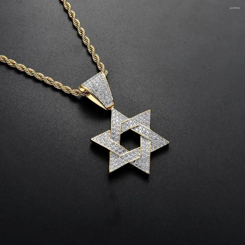 Colliers pendants libres de vêtements de bois personnalisés bijoux bijoux Micro Pave Cubic Zircon Star de David Charm Collier Hexagon Iced Out Homme