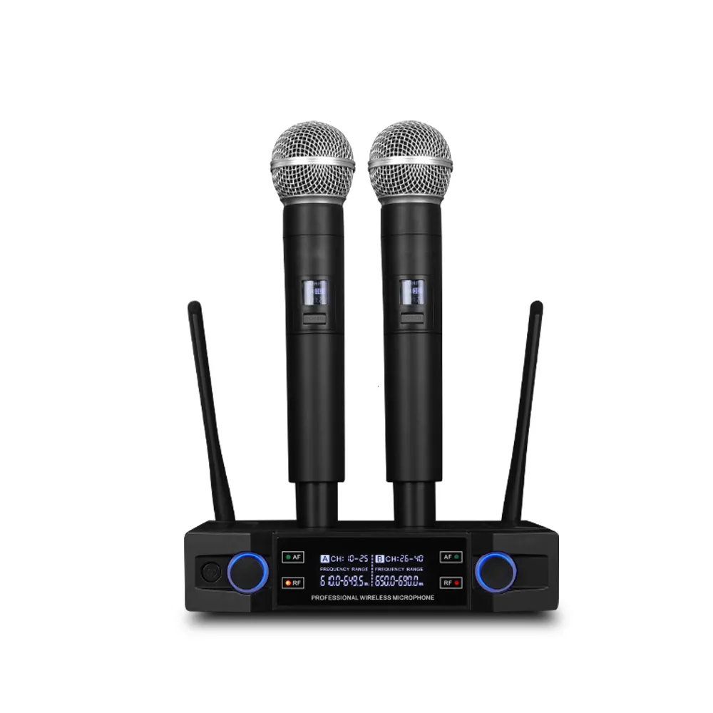 Microphones Wireless Microphone Handheld Dual Channels UHF Fixed Frequency Dynamic Mic For Karaoke Wedding Party Band Church Show 230812