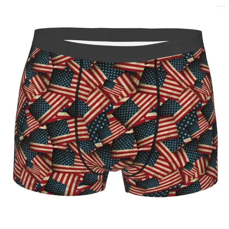 Underpants Sexy Boxer Shorts Panties Man Patriotic Grunge Style American Flag Underwear Soft For Homme