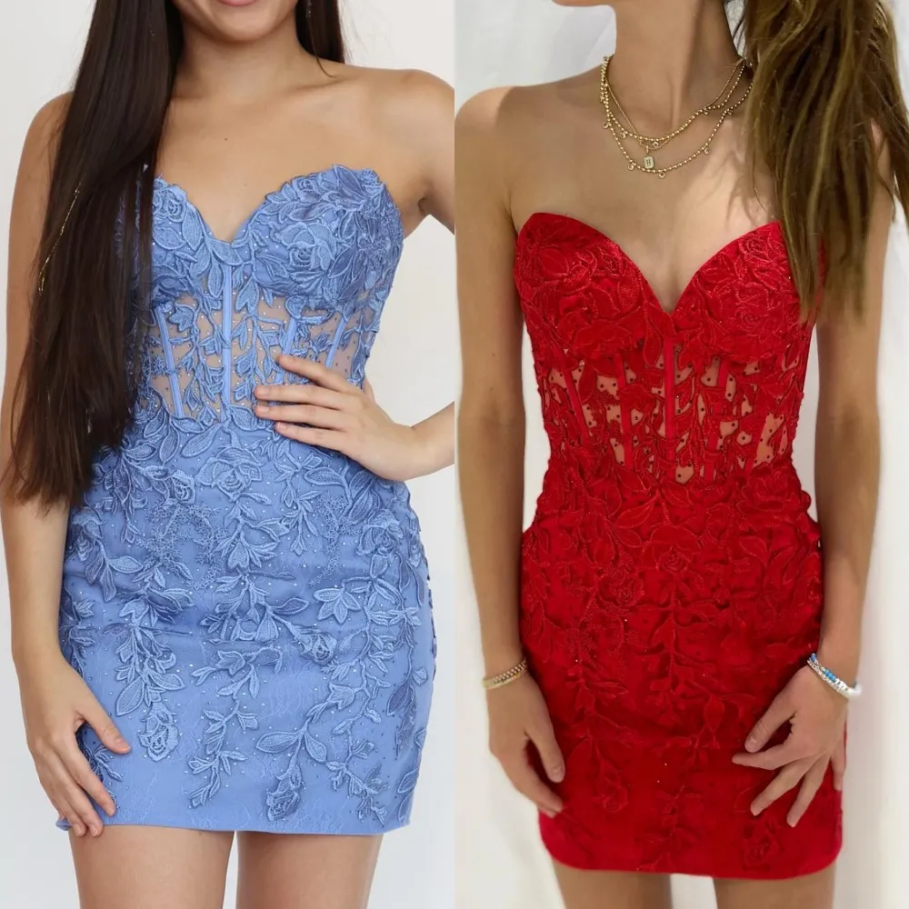 Blue Lace Applique Corset Junior Girl Bustier Homecoming Dress For Prom Pageant Formal Cocktail Event Wedding Guest Gala And Bridesmaid In Two Tone Hoco Gown Style From Uniquebridalboutique 71.33 DHga...